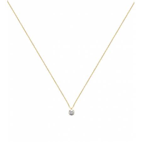 Collier Cristal 6MM Solitaire Zirconium En Plaqué Or 18 Carats