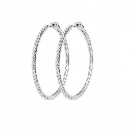 Boucles D'oreilles Créoles 5CM Contour Strié En Argent Massif 925/000 Rhodié