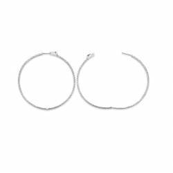 Boucles D'oreilles Créoles 5CM Contour Strié En Argent Massif 925/000 Rhodié