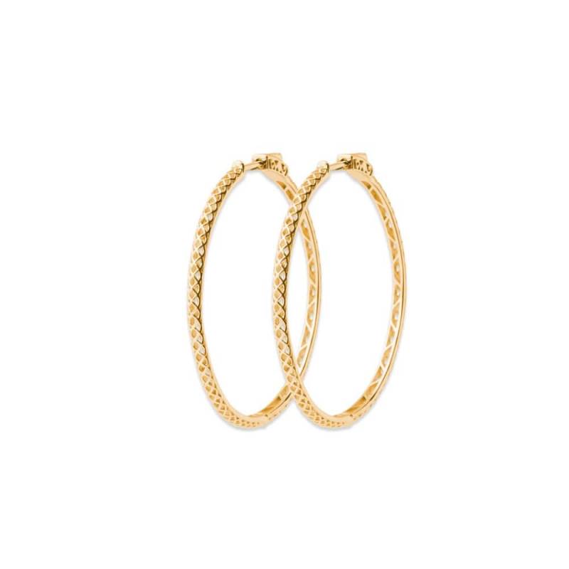 Créoles 5 CM Contour Strié En Plaqué Or 18 Carats 750/1000