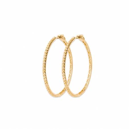 Créoles 5 CM Contour Strié En Plaqué Or 18 Carats 750/1000