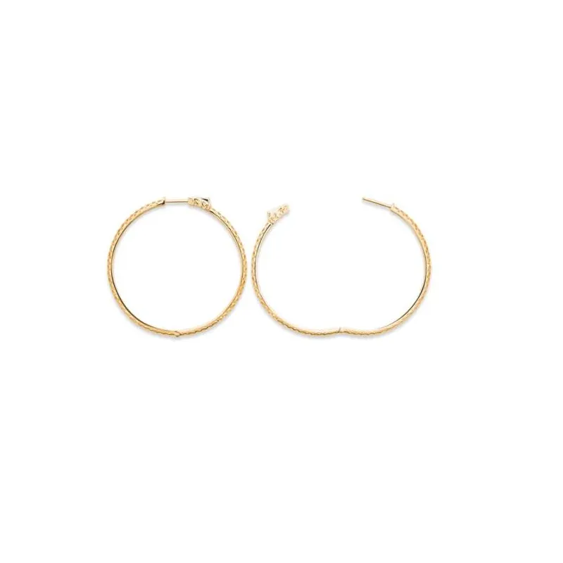 Boucles D'oreilles Créoles Striées Plaqué-or 18 Carats - 5 Cm, Neuf Avec étiquettes