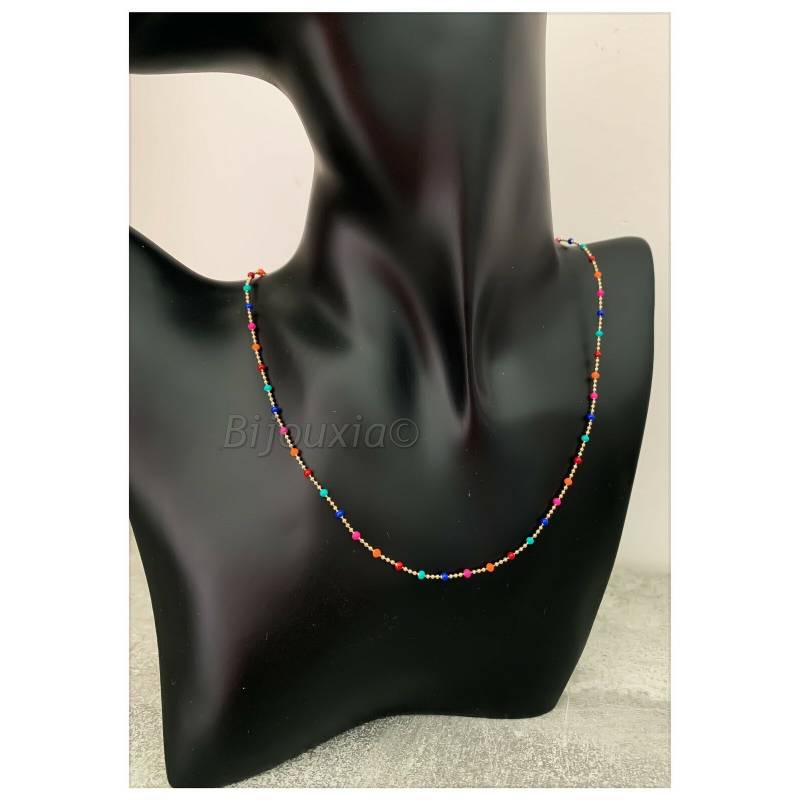 Collier Pierres émail Multicolores Et Plaqué or 18 Carats 750/1000