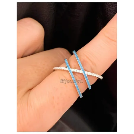 Bague En Argent Massif - Cercles Entrelacés Avec Zirconiums - Taille 51/52 - Occasion