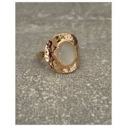 Bague Martelée Sertie Pierre de Lune En Plaqué or 18 CARATS 5 Microns T50 à T60