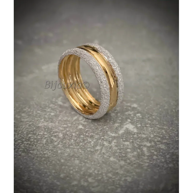 Bague Alliance Bicolore - Plaqué Or 18 Carats - Zirconium - Tailles 56 à 64 - Homme/Femme - Marque Bijouxia
