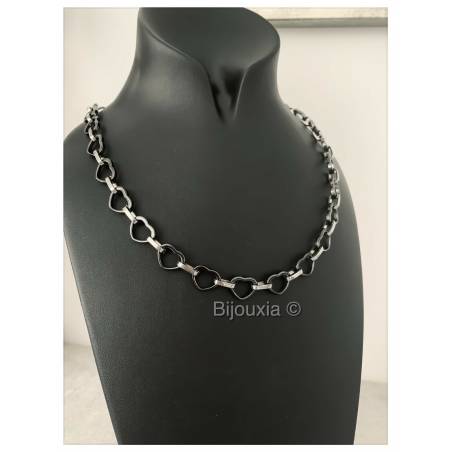 Collier en pure céramique noire maillons Coeur Bijoux NEUF Femme