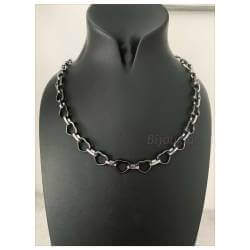 Collier en pure céramique noire maillons Coeur Bijoux NEUF Femme