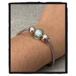 Bracelet CHARMS Perle Bleu Clair Verre de Murano & Boules Argent 925/000 Rhodié