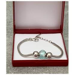 Bracelet CHARMS Perle Bleu Clair Verre de Murano & Boules Argent 925/000 Rhodié