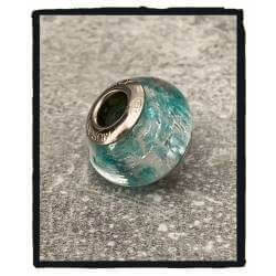 Bracelet CHARMS Perle Bleu Clair Verre de Murano & Boules Argent 925/000 Rhodié
