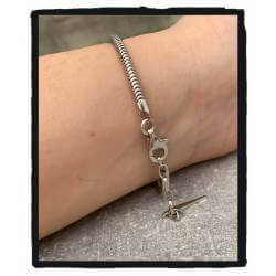 Bracelet CHARMS Perle Bleu Clair Murano & Chaînette Argent 925/000 Rhodié