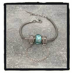 Bracelet CHARMS Perle Bleu Clair Murano & Chaînette Argent 925/000 Rhodié