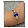 Bracelet CHARMS Perle Bleu Verre de Murano & Boules Argent 925/000 Rhodié
