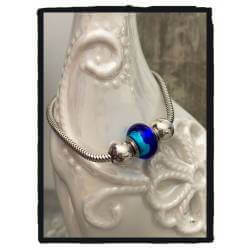 Bracelet CHARMS Perle Bleu Verre de Murano & Boules Argent 925/000 Rhodié