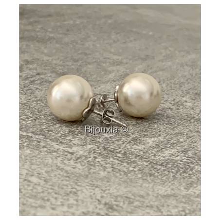 Boucles D'oreilles Grosses Perles 14MM En Argent Massif 925/1000