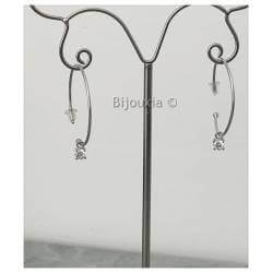 Boucles D'oreilles Créoles Cristal Zirconium Pendant Argent Massif 925 Rhodié