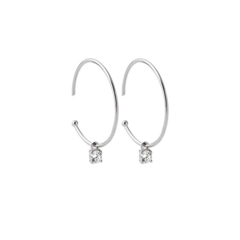 Boucles D'oreilles Créoles Cristal Zirconium Pendant Argent Massif 925 Rhodié