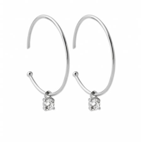 Boucles D'oreilles Créoles Cristal Zirconium Pendant Argent Massif 925 Rhodié