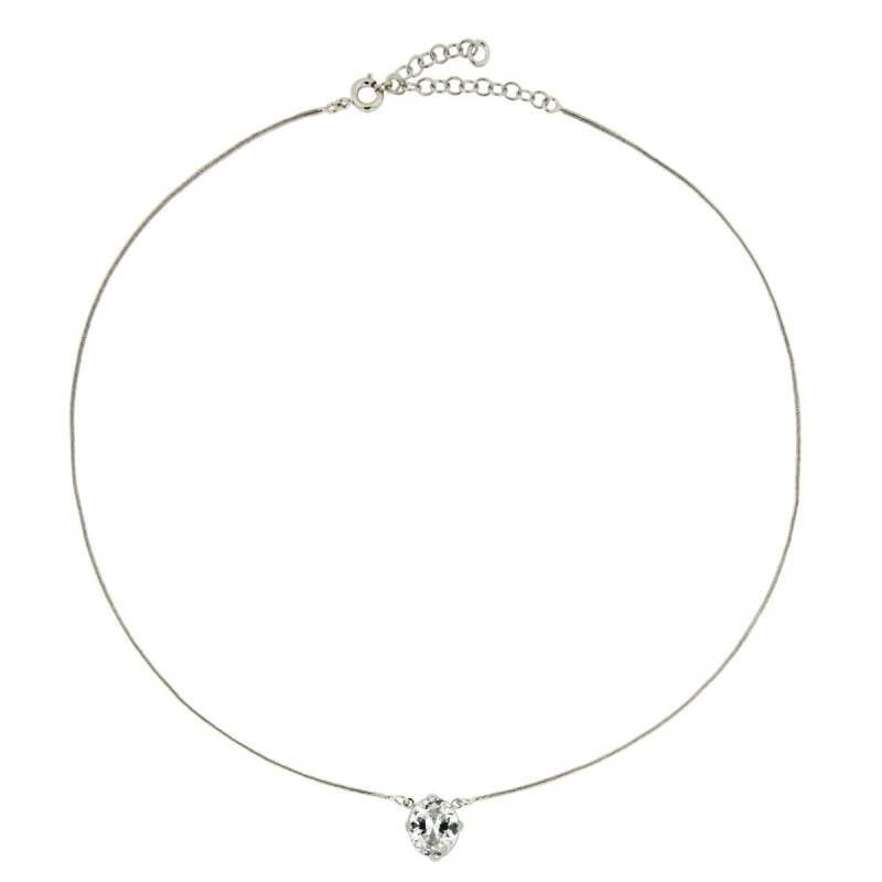 Collier Maille Serpent Cristal Zirconium Ovale Argent Massif 925/1000 Rhodié