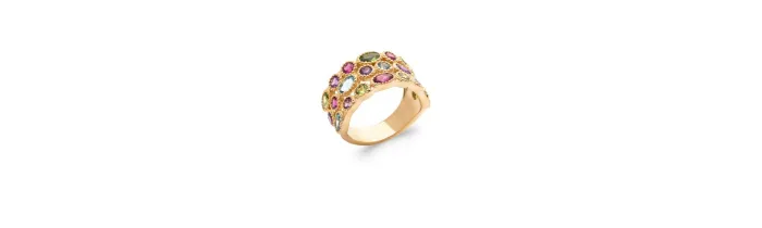 Bague Large Sertie Cristaux Multicolores en Plaqué or 18 Carats 750/1000