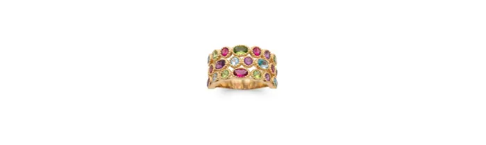 Bague Large Sertie Cristaux Multicolores en Plaqué or 18 Carats 750/1000