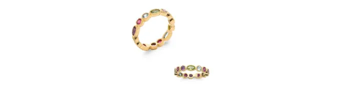 Bague Empierrée Sertie Cristaux Multicolores en Plaqué or 18 Carats 750/1000