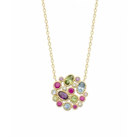 Collier Pendentif Fleur de Cristal Multicolore En Plaqué or 18 Carats 750/1000