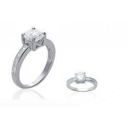Bague Solitaire-Cristal Zirconium- Argent Massif 925 Rhodié- T60 -bijoux Femme-