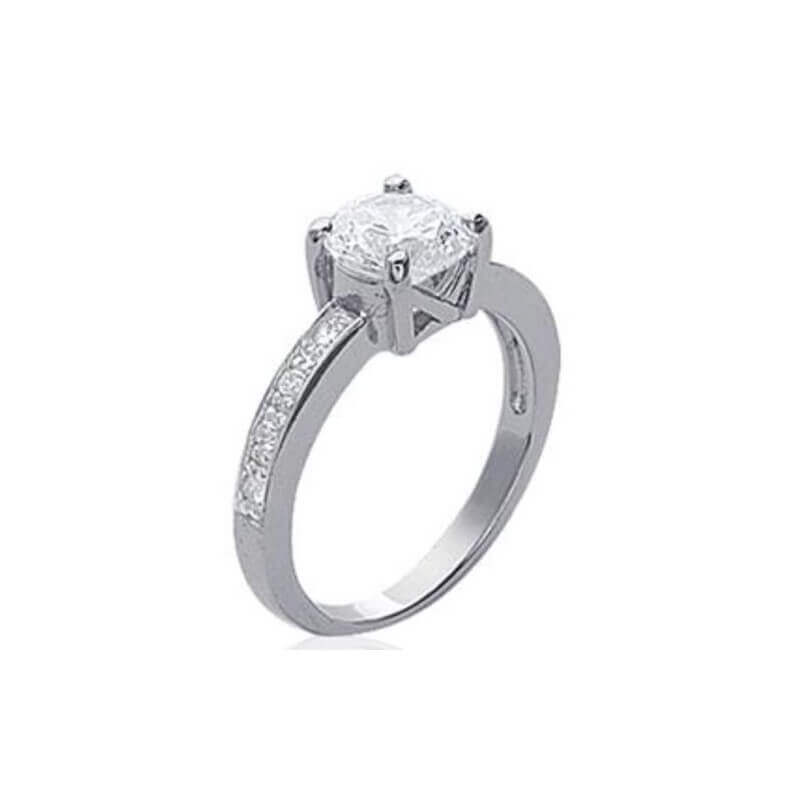 Bague Solitaire-Cristal Zirconium- Argent Massif 925 Rhodié- T60 -bijoux Femme-