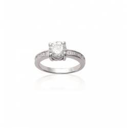 Bague Solitaire Cristal Empierré Zirconium Argent Massif 925 Rhodié T50 à 60