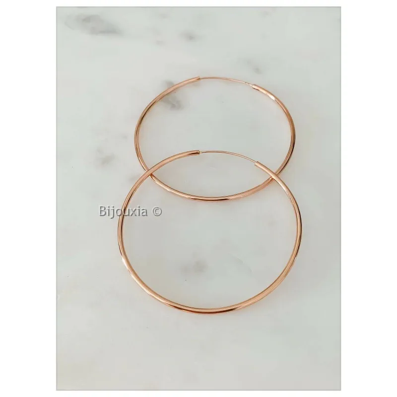 Boucles D'oreilles Créoles Plaqué Or Rose 18 Carats - Diamètre 6,5 Cm, Marque Bijouxia, Neuf Avec étiquettes