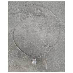 Collier Maille Serpent Cristal Zirconium Ovale Argent Massif 925/1000 Rhodié