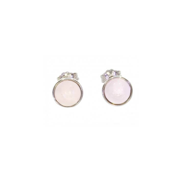 Boucles d'oreilles Puces 8MM Pierre Quartz Rose & Argent Massif Rhodié 925/1000