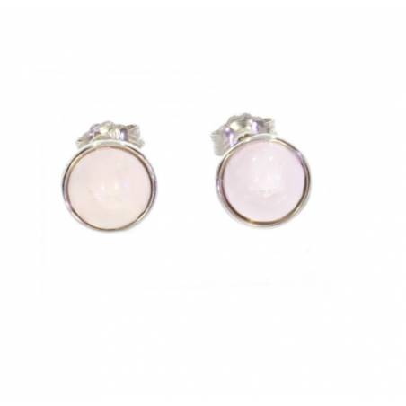 Boucles d'oreilles Puces 8MM Pierre Quartz Rose & Argent Massif Rhodié 925/1000