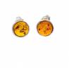 Boucles d'oreilles Puces 8MM Pierre Ambre & Argent Massif Rhodié 925/1000