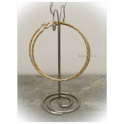 Boucles D'oreilles Grandes Créoles 7CM Torsadées et Granitées Plaqué or 750/000