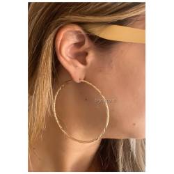 Boucles D'oreilles Grandes Créoles 7CM Torsadées et Granitées Plaqué or 750/000