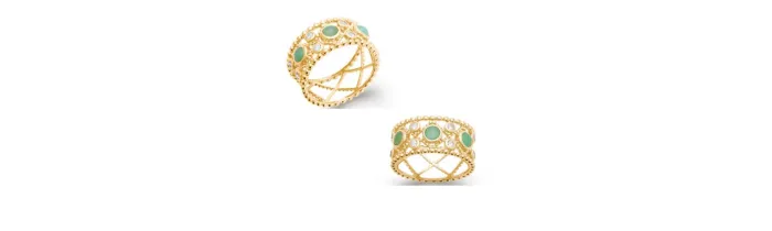 Bague Pierre Aventurine et Oxyde de Zirconium En Plaqué or 18 Carats 750/1000