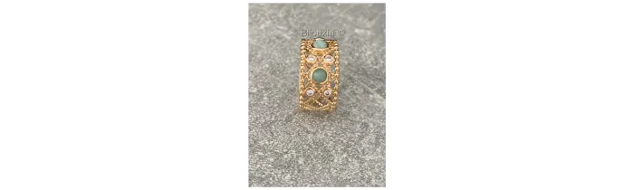 Bague Pierre Aventurine et Oxyde de Zirconium En Plaqué or 18 Carats 750/1000