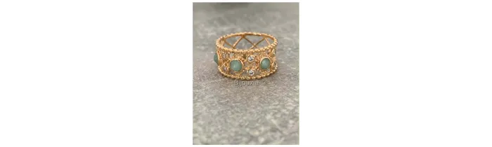 Bague Pierre Aventurine et Oxyde de Zirconium En Plaqué or 18 Carats 750/1000