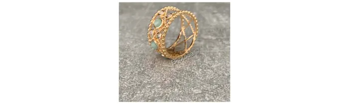 Bague Pierre Aventurine et Oxyde de Zirconium En Plaqué or 18 Carats 750/1000
