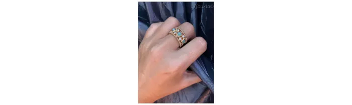 Bague Pierre Aventurine et Oxyde de Zirconium En Plaqué or 18 Carats 750/1000