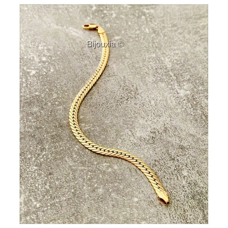 Bracelet Maille Anglaise Large 21cm Plaqué Or 18 Carats - Marque Bijouxia, Neuf Avec étiquettes