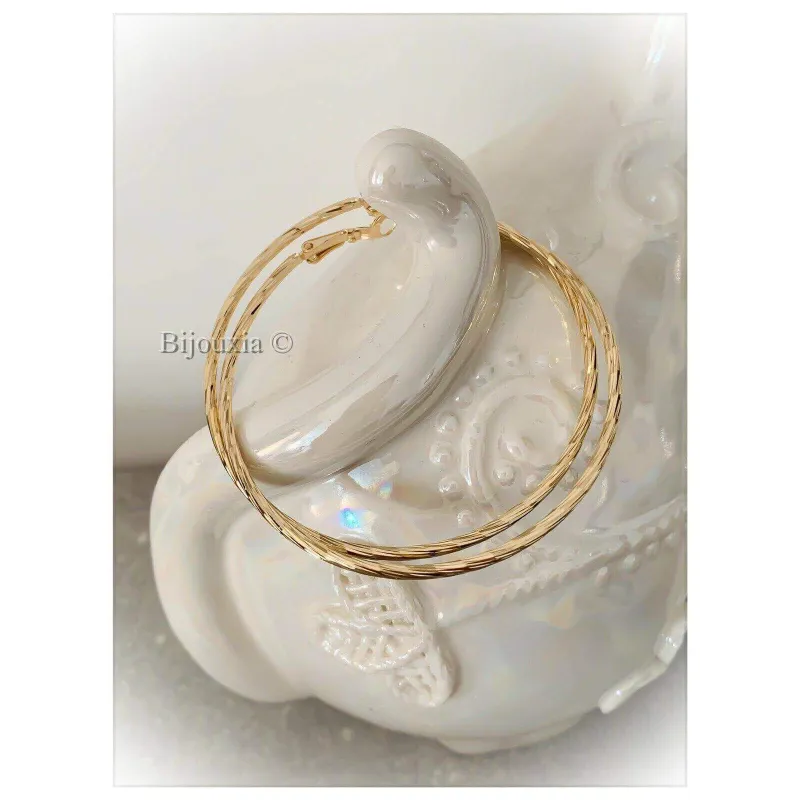 Créoles Dorées Torsadées 7 Cm - Bijoux Plaqué Or 18 Carats - Boucles D'oreilles Grand Format