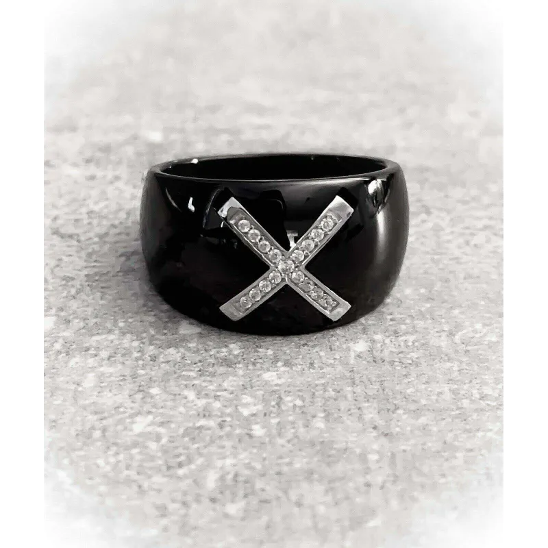 Croix De Saint Benoît Argentée 8 Cm Avec Anneau – Exorcisme & Protection, Mosaïque Noire, Fabriquée à La Main En Italie