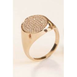 Bague "Taille 56"DISPO Chevalière Microserti Pavé Zirconium En Plaqué Or 18 Carats