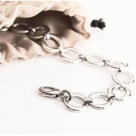 Bracelet 18CM Larges Maillons Épais Ronds En Argent Massif 925/1000 Rhodié