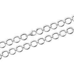 Bracelet 18CM Larges Maillons Épais Ronds En Argent Massif 925/1000 Rhodié