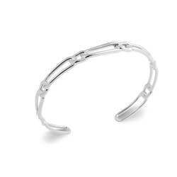 Bracelet Jonc Motif Chaîne Figaro Alternée En Argent Massif 925/1000 Rhodié